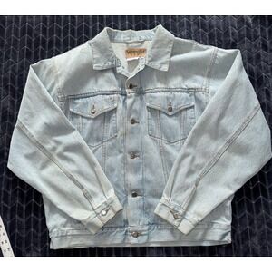 Wrangler Hero Western Faded Blue Denim Classic Trucker Cowboy Jacket Sz Large
